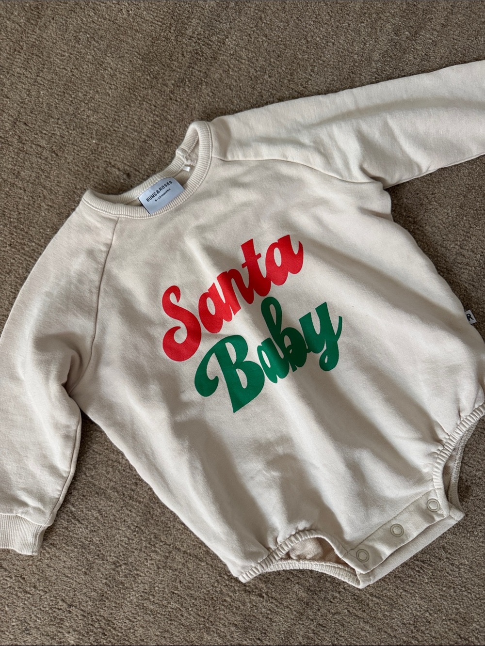 12M Santa Baby Cream Baby One-Piece Bodysuit